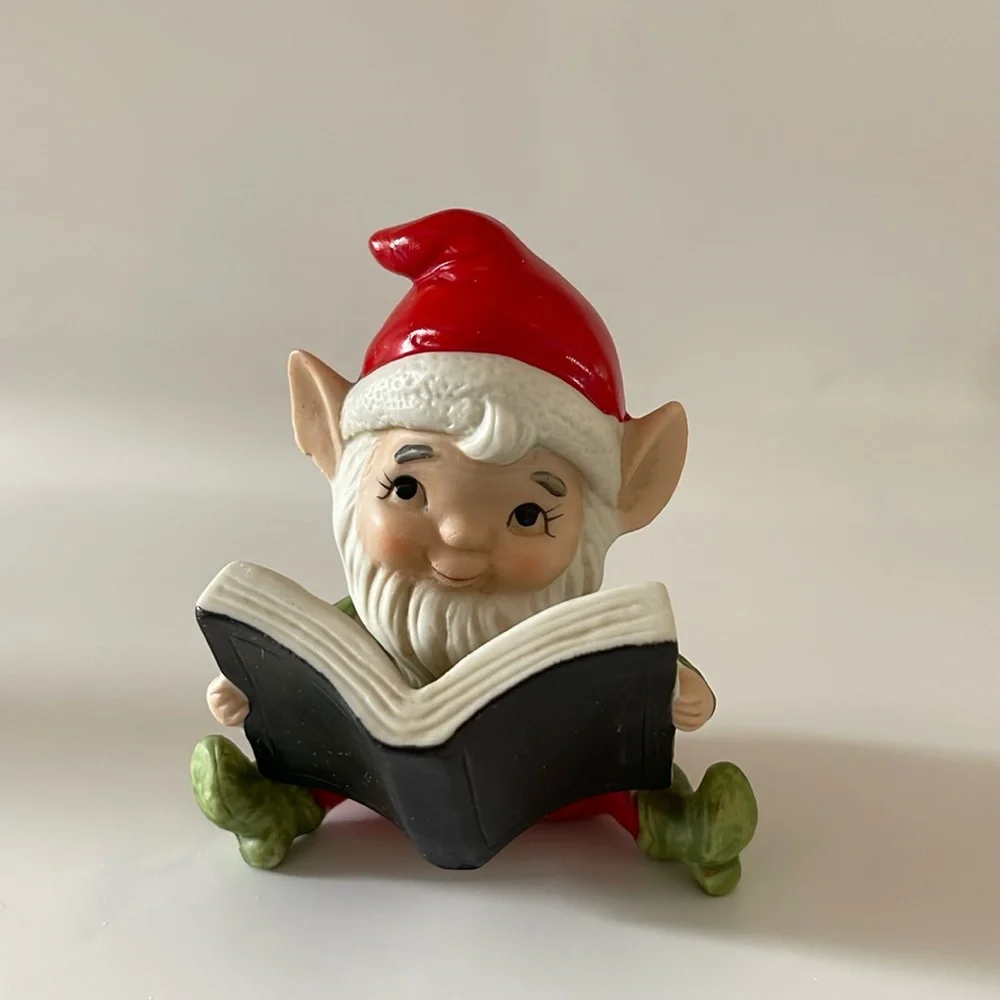 Vintage 1960's Homco Santa's Workshop Elf  Reading a Book Figurine #5406